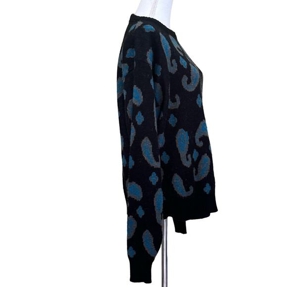 Le Tigre black/blue paisley vintage Grandpa sweater, extra large, cozy, layering - Picture 2 of 5
